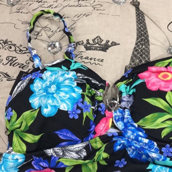 Swim Solutions Soft Blooms Keyhole Tankini Top - Picture 4 of 7